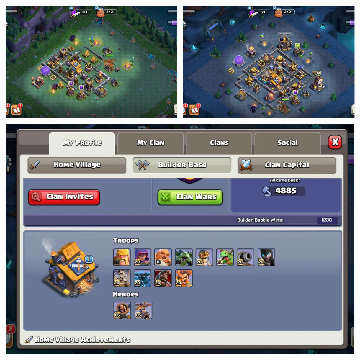 20k [ 20000] Gems ★ Th 17 Both Base Max★ 17 Max Equipment ★ Heros:-92-95-72-70-47 ★ Name Change Free ★ 219 Xp