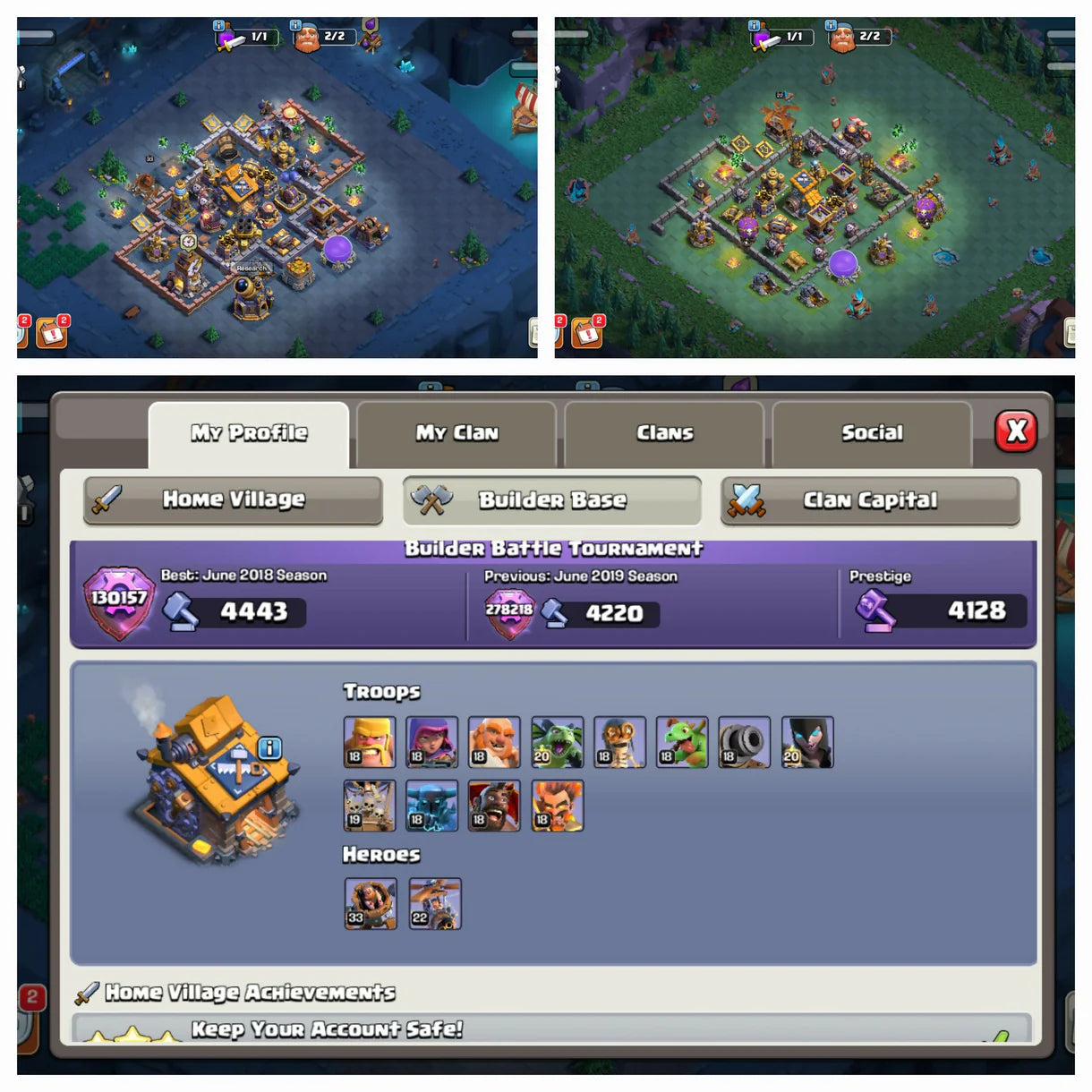 40K [ 40000 ] Gems ♦️ TH 17 World Rare ♦️ Heros:-92-91-60-70-40 ♦️ Bh10 Max ♦️All heros Skins ♦️ Pixel Scenery ♦️ Cwl Reward ♦️ Medals ♦️ Rename ♦️231 Xp ♦️ Safe Guarantee