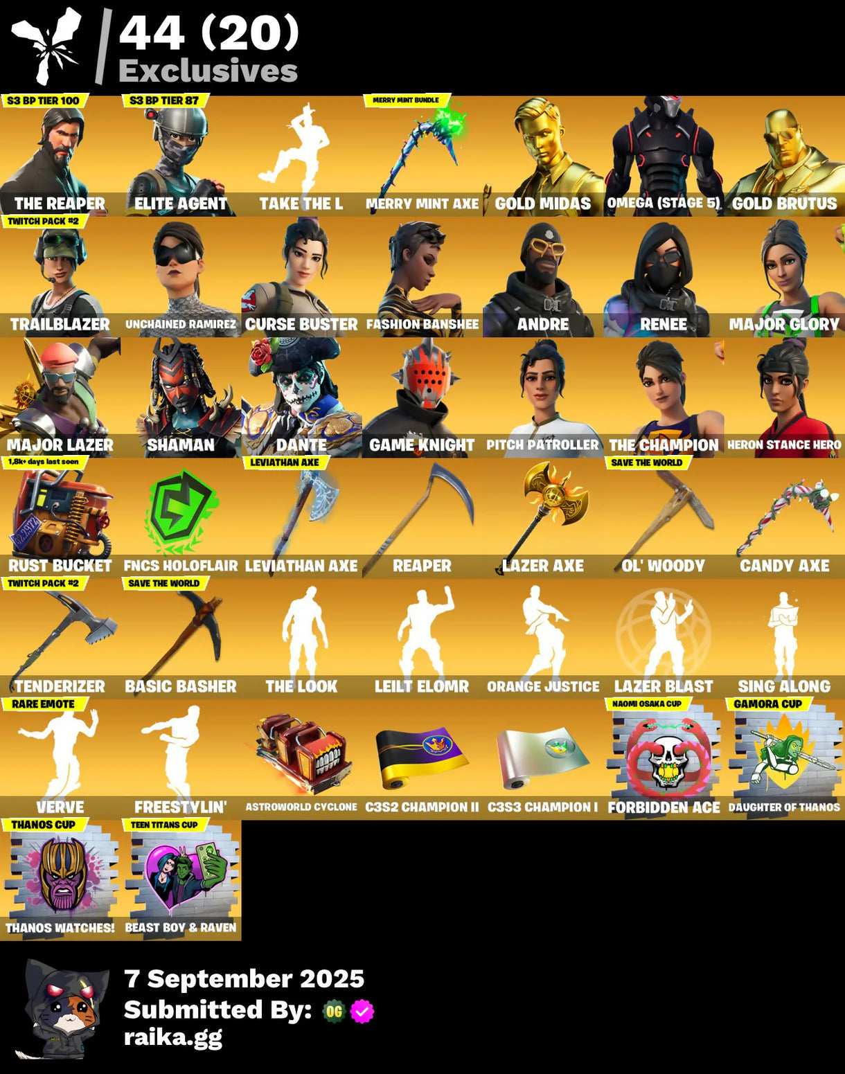 [PC/XBOX/NITTENDO] 431 skins | The Reaper | Elite Agent | Gold Midas | Omega (stage 5) | Gold Brutus | Trailblazer | Unchained Ramirez | Curse Buster | 725 VB