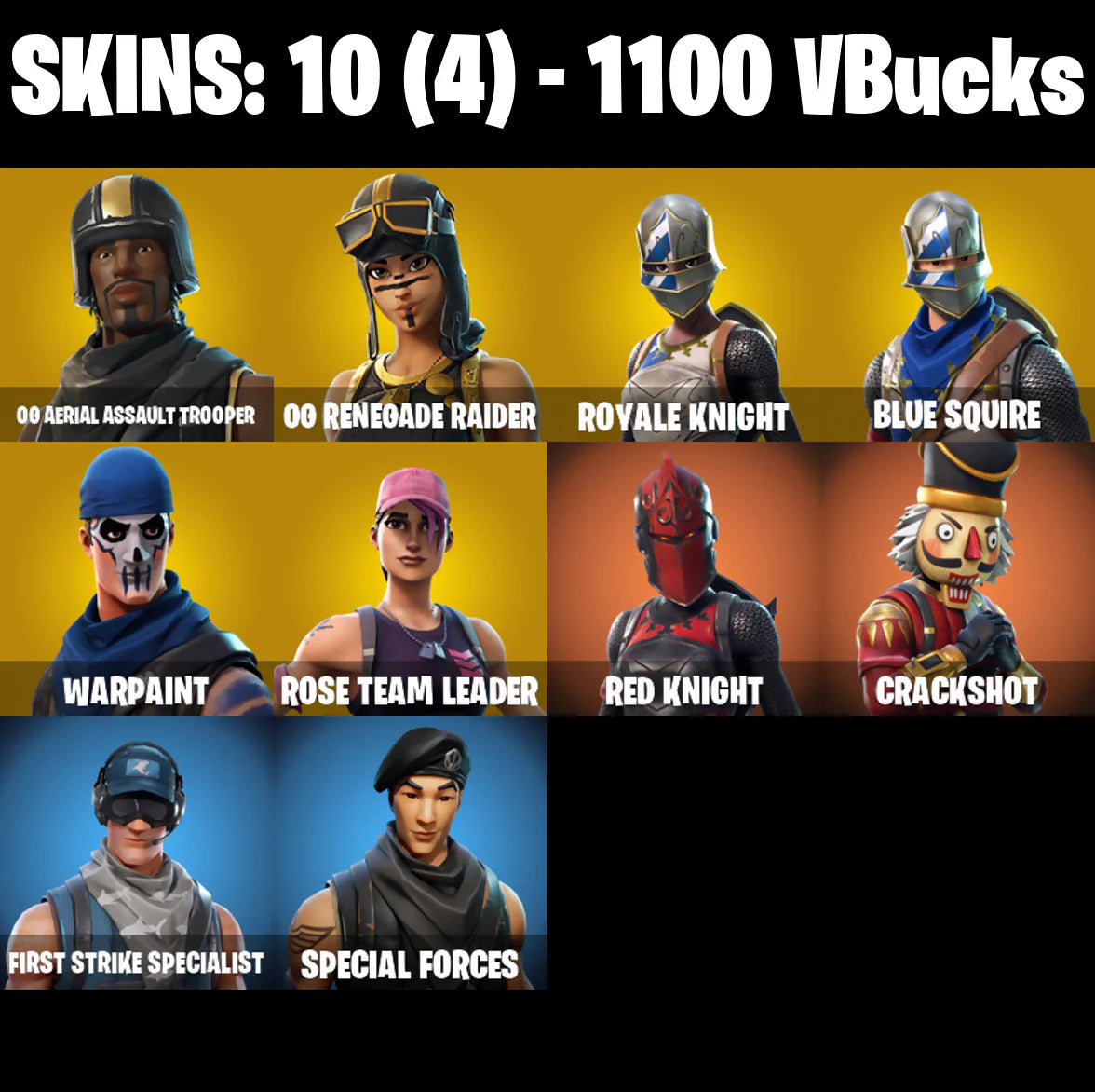 PC/PSN/XBOX |10 skins | OG STW | OG Aerial Assault Trooper | OG Renegade Raider | Royale Knight | Blue Squire | OG Raider's Revenge | #B415