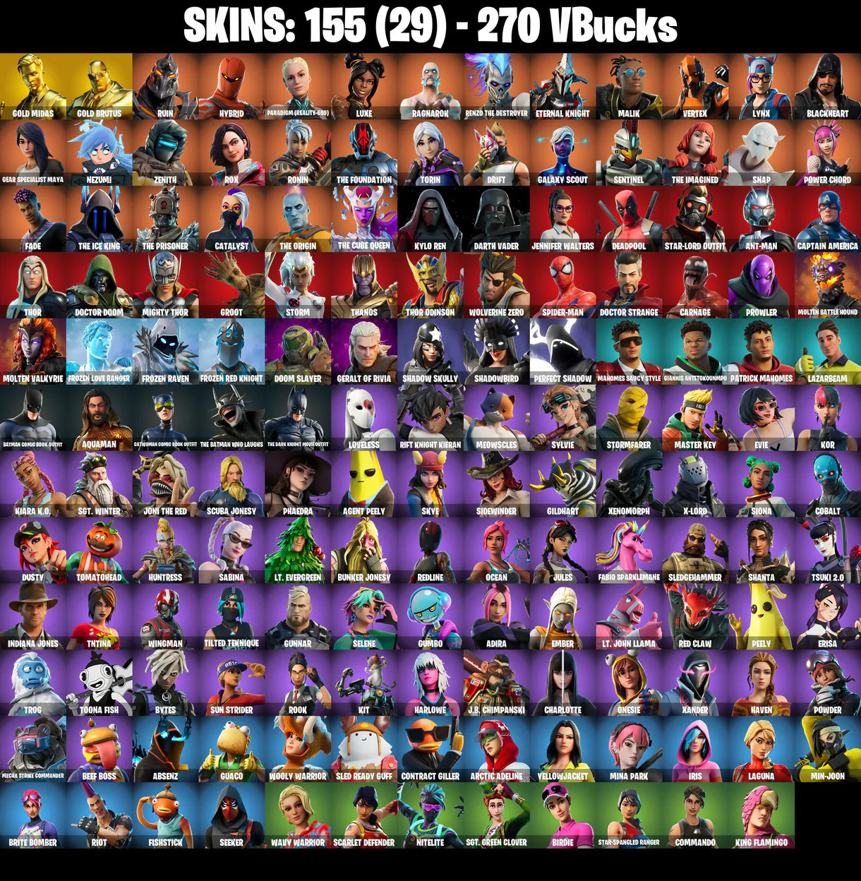 PC/PSN/XBOX |155 skins | Gold Midas | Gold Brutus | Rage | Point It Out | Take The Elf | Verve | Astroworld Cyclone | Astro Jack | Deadpool | #B664
