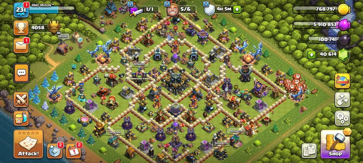 40K [ 40000 ] Gems ♦️ TH 17 World Rare ♦️ Heros:-92-91-60-70-40 ♦️ Bh10 Max ♦️All heros Skins ♦️ Pixel Scenery ♦️ Cwl Reward ♦️ Medals ♦️ Rename ♦️231 Xp ♦️ Safe Guarantee