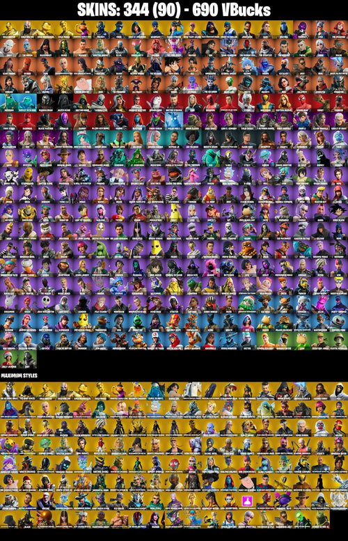 (PC) 690 VB) 344 SKINS / GOLD BRUTUS / GOLD KRATOS / GOLD MEOWSCLES / GOLD MIDAS / FISHSTICK (WORLD CUP) / TRILOGY / FIXER / FNCS 3:1 CHAMPION /