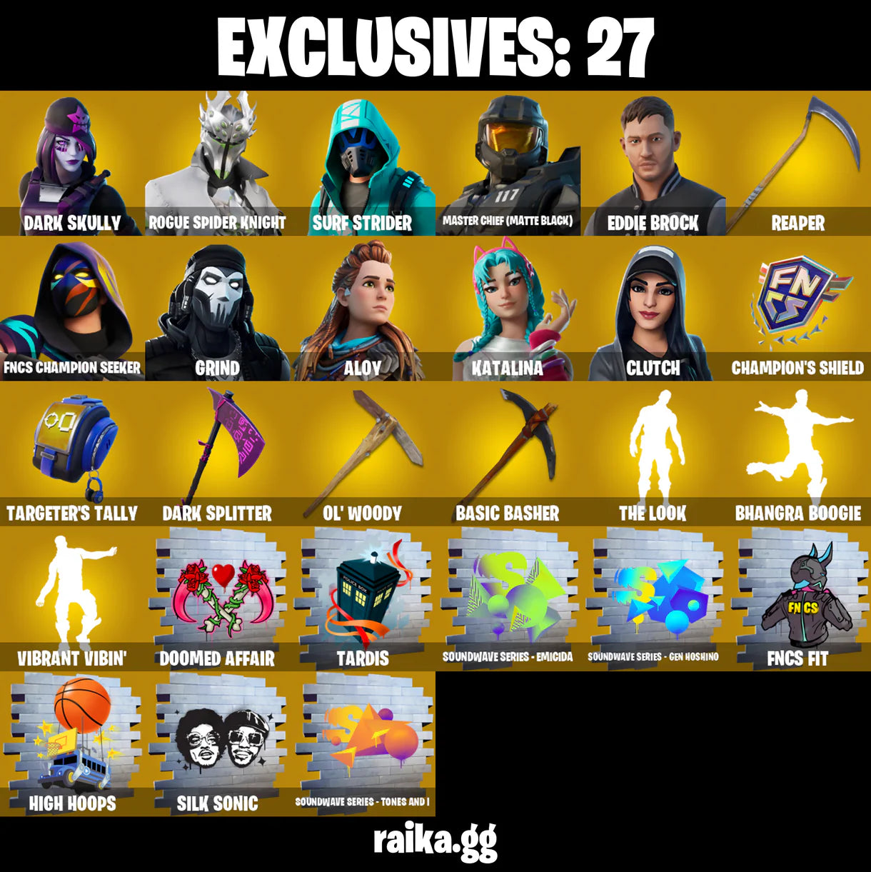 PC/PSN/XBOX | ٢٧٠ جلود | Dark Skully | Rogue Spider Knight | Surf Strider | Master Chief (Matte Black) | Eddie Brock | #B89
