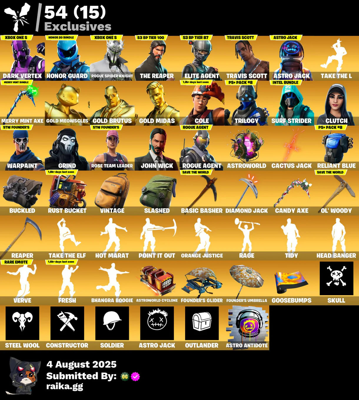 [PC/PSN/XBOX/NITTENDO] 253 skins | OG STW | Dark Vertex | Honor Guard | Rogue Spider Knight | The Reaper | Elite Agent | Travis Scott | Astro Jack | Take The L | 20 VB