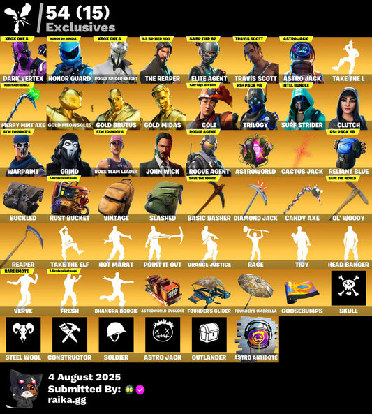 [PC/PSN/XBOX/NITTENDO] 253 skins | OG STW | Dark Vertex | Honor Guard | Rogue Spider Knight | The Reaper | Elite Agent | Travis Scott | Astro Jack | Take The L | 20 VB
