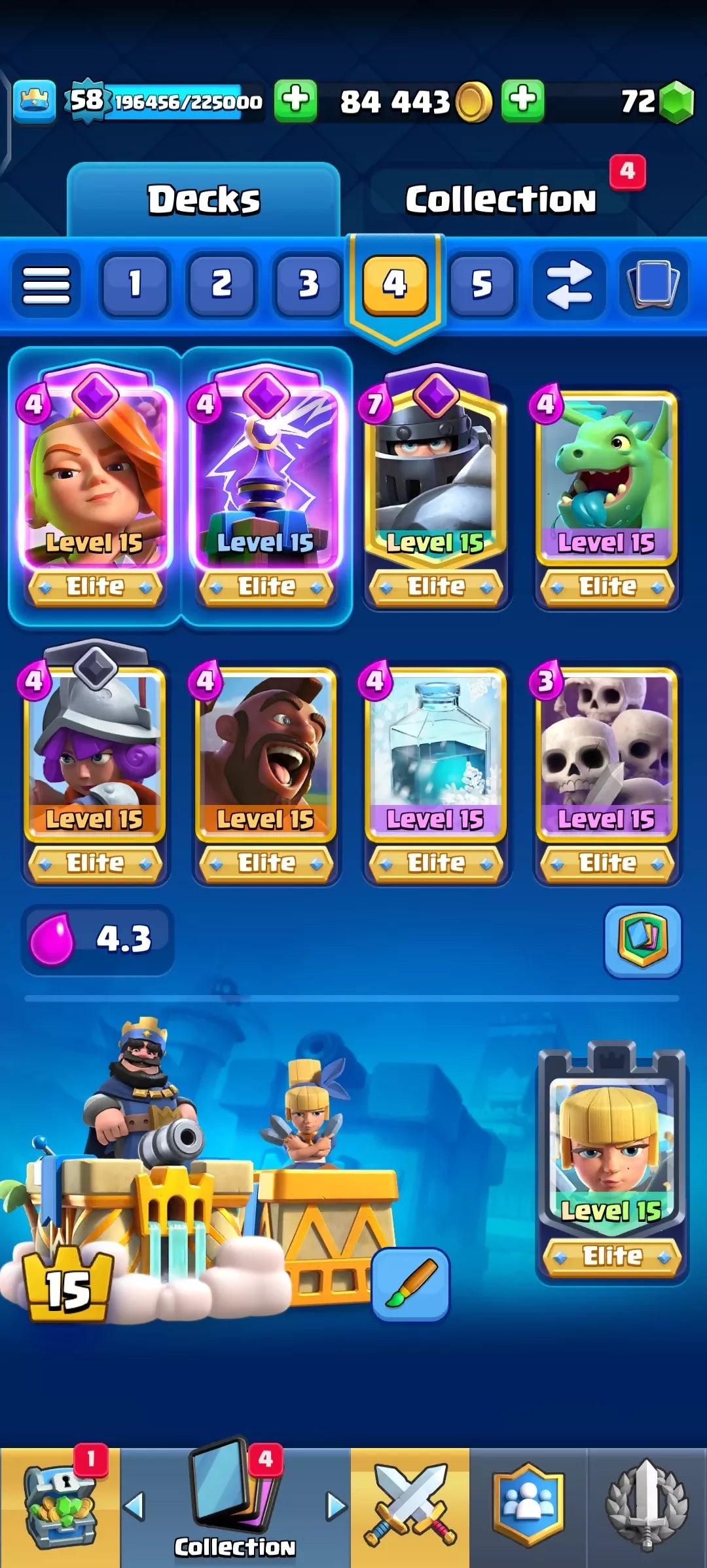 KT15, 58 LVL ? 8 EVOS, 19 ELITE CARDS, 47 MAXED ❤️‍? 117 CARDS TOTAL, ARENA 23 ? GOOD 63 EMOTES ⚡84K GOLD ? INSTANT ACCESS