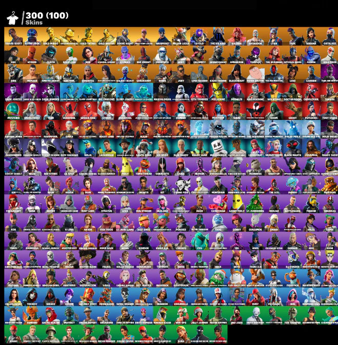 [PC/PSN/XBOX] 300 SKINS + TRAVIS SCOTT + ASTRO JACK + MERRY MINTY AXE + OG STW + MAJOR LAZER + ROGUE AGENT + FRESH + TAKE THE L