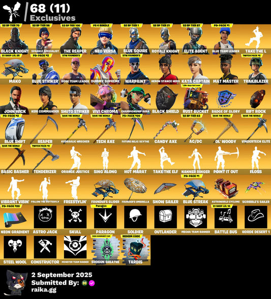 [PC/PSN/NITTENDO] 340 skins | OG STW | Renegade Raider | Black Knight | Sparkle Specialist | The Reaper | Neo Versa | Blue Squire | Royale Knight | Elite Agent | 200 VB